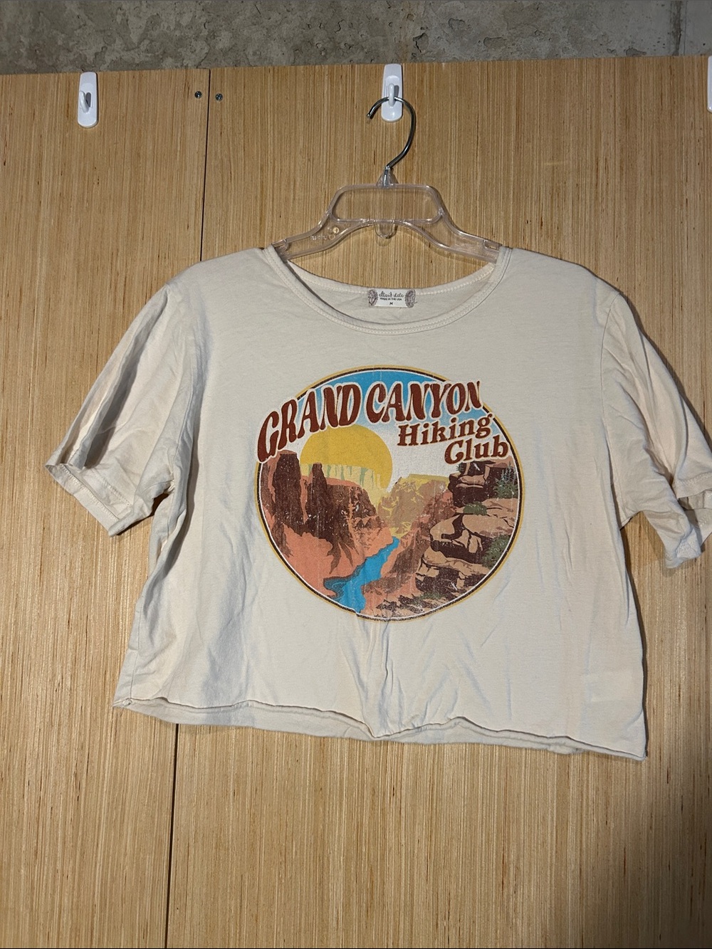 Altar'd State Cream Graphic Tee with Blue and Gold Print